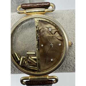 Lucida Rare Vintage‎ Watch New Battery Floating Crystals 39MM 8" Leather Band P2